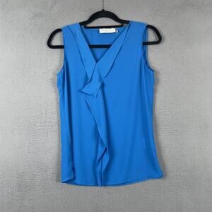 The Reiss Archive Blouse Womens XS Blue V-Neck Ruffle Lightweight Pullover